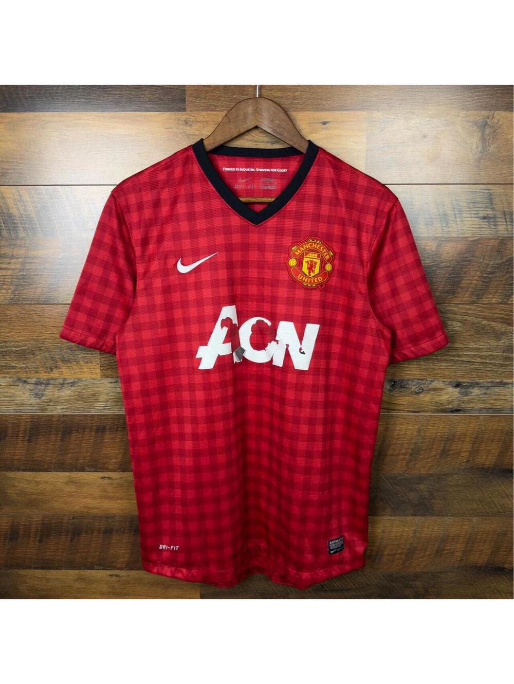 Nike Manchester United AON Soccer Jersey Red Plaid Medium Football Shirt